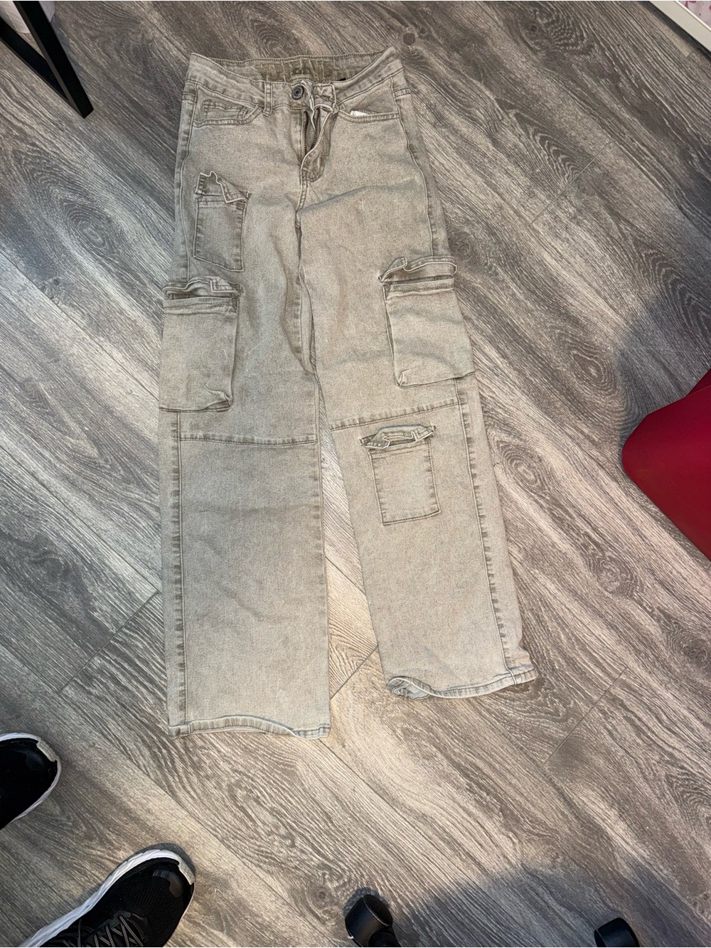 VIP Washed Gray Wide-Leg Cargo Jeans